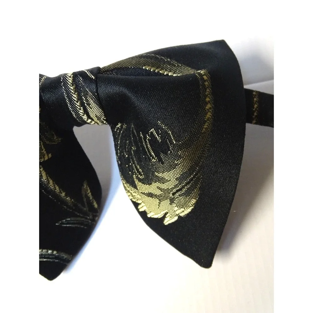 Handmade Oversized Brocade Bow tie Black/Gold Vintage style 70's Wedding Prom